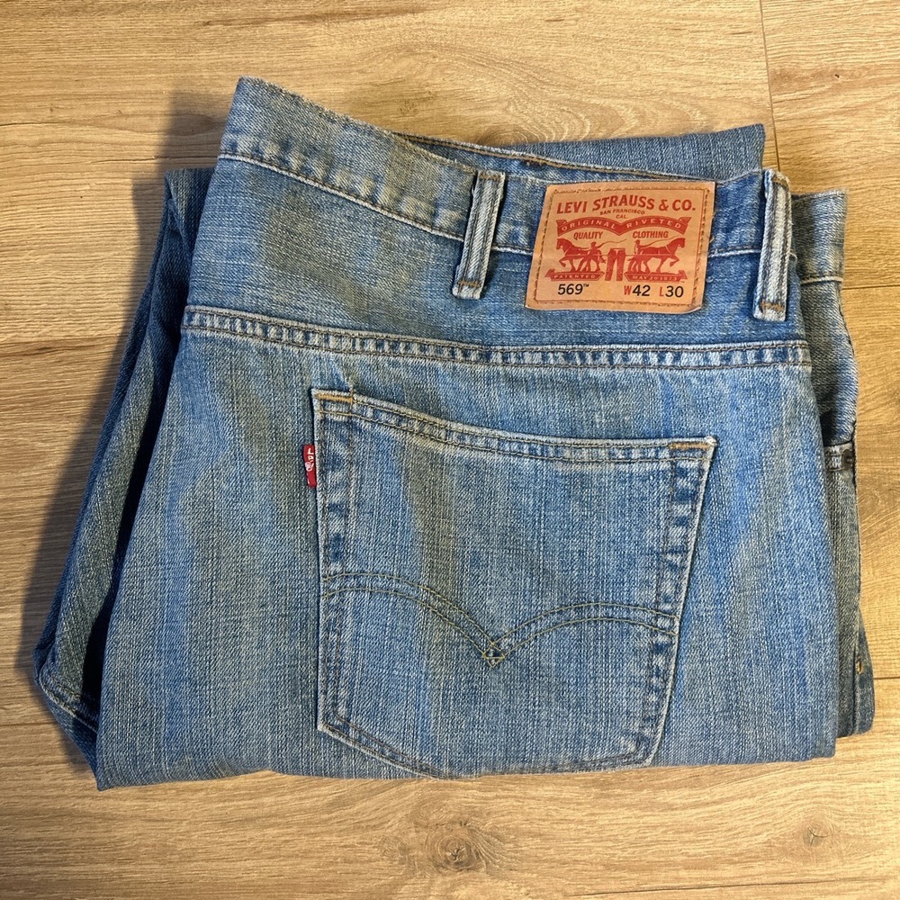 Levis 569 Loose Straight Leg Jeans Mens 42x30 Medium Wash Blue Denim Pants